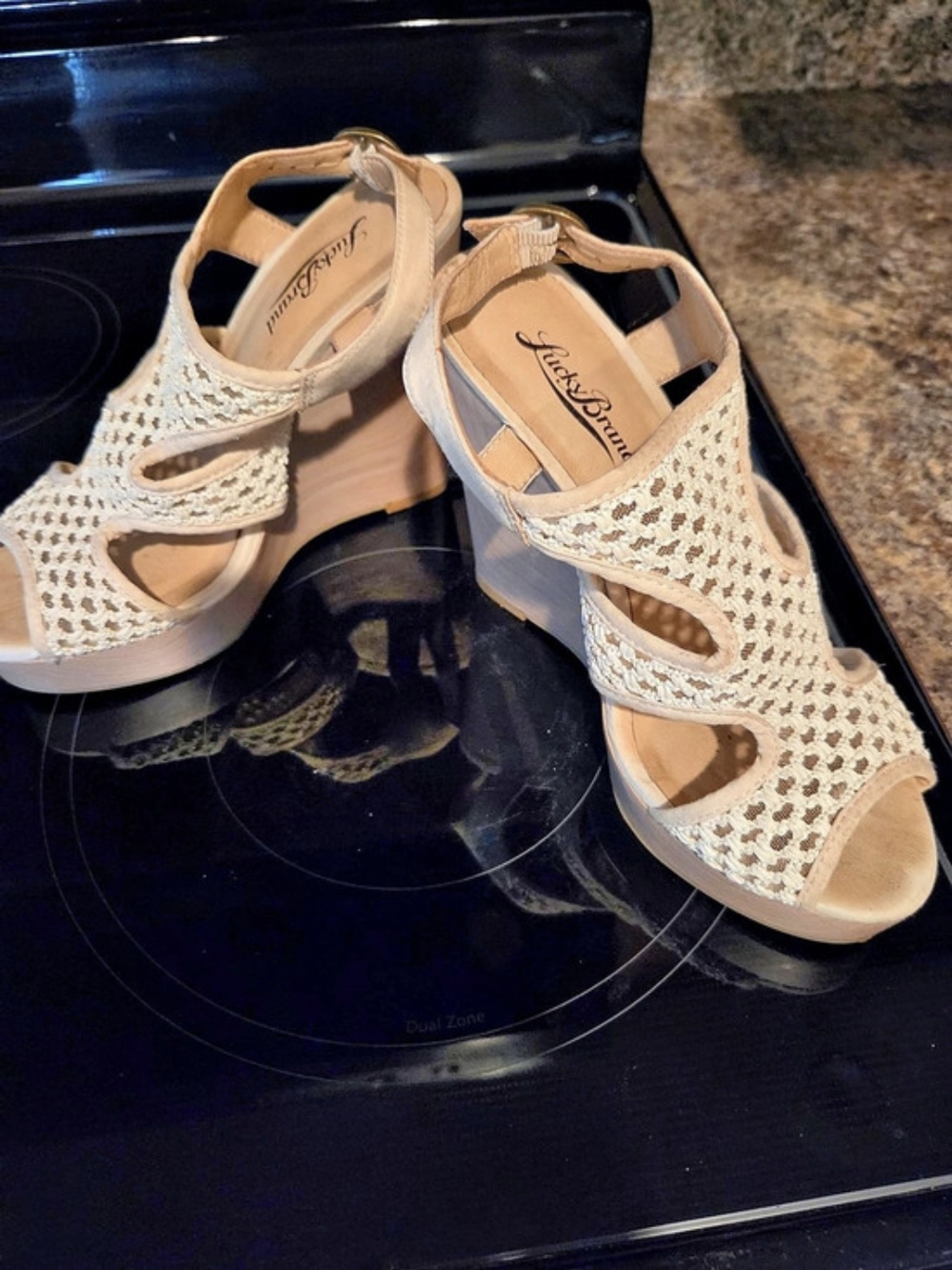 Bettye Muller Open-Toe Heels in White & Beige